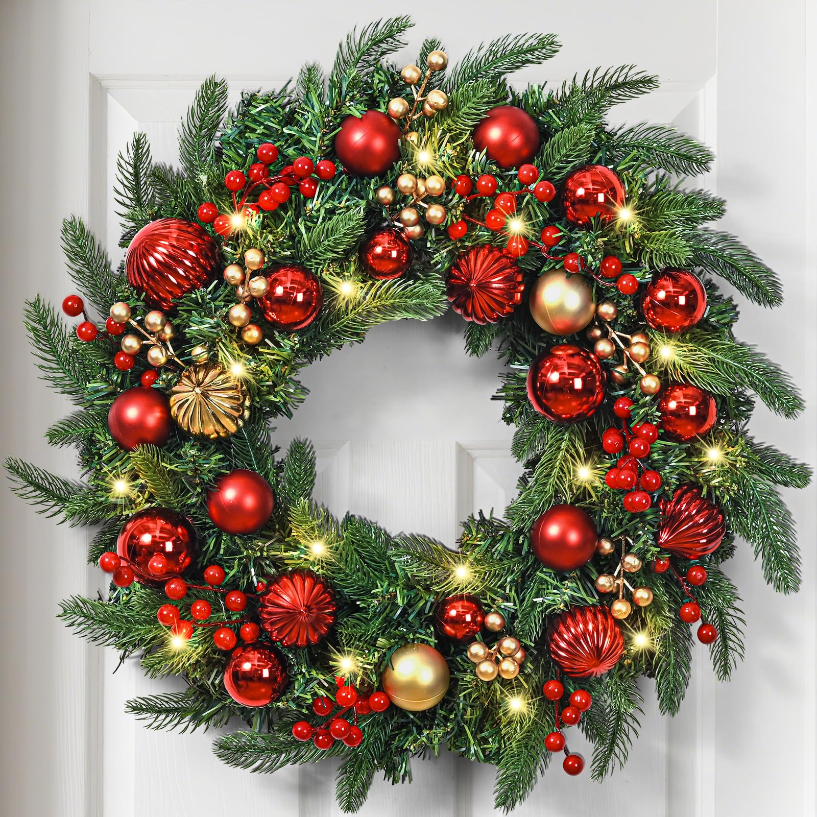 　Decorated Christmas Wreath Amazon.com: Christmas Wreath with Lights, 20 Inch Christmas